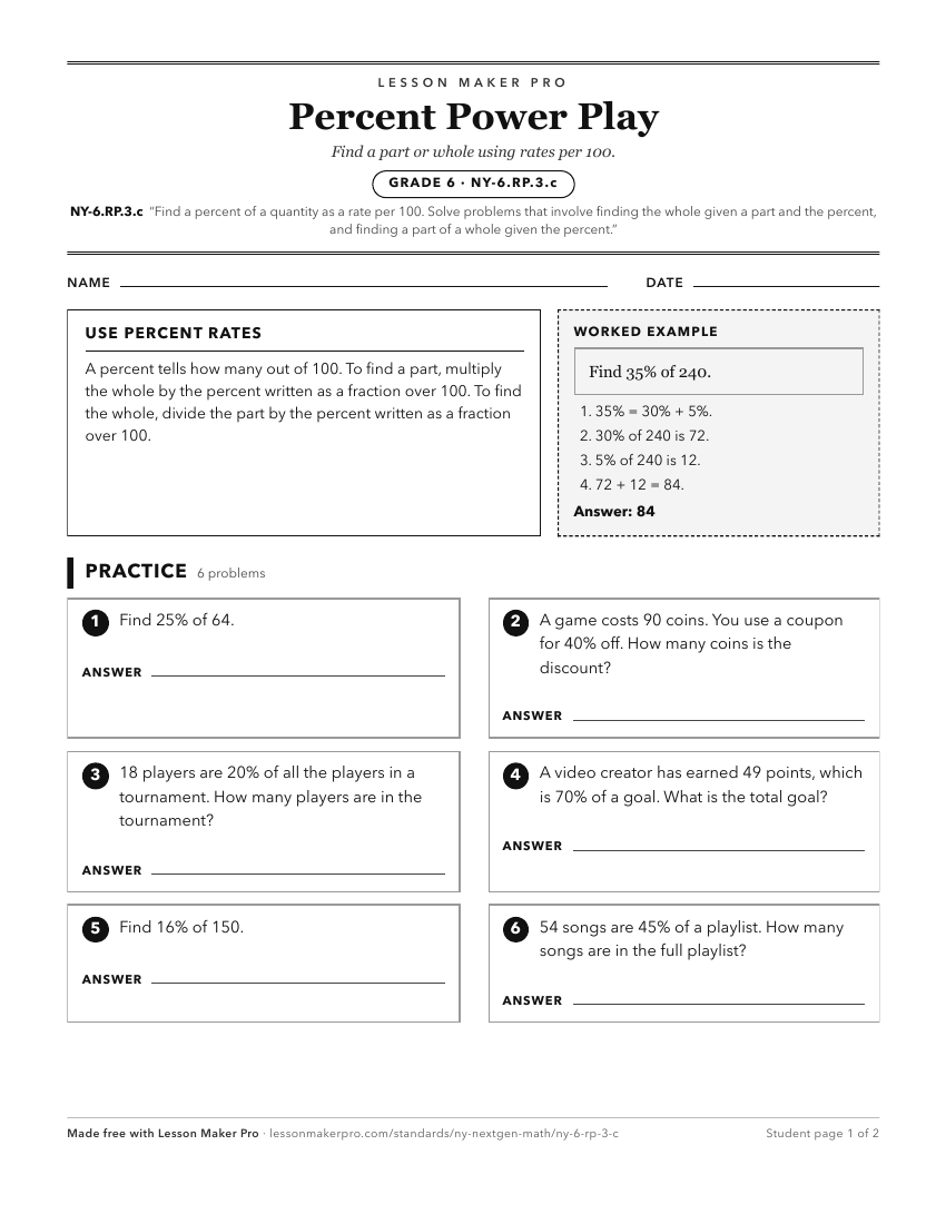 Preview of the NY-6.RP.3.c printable worksheet