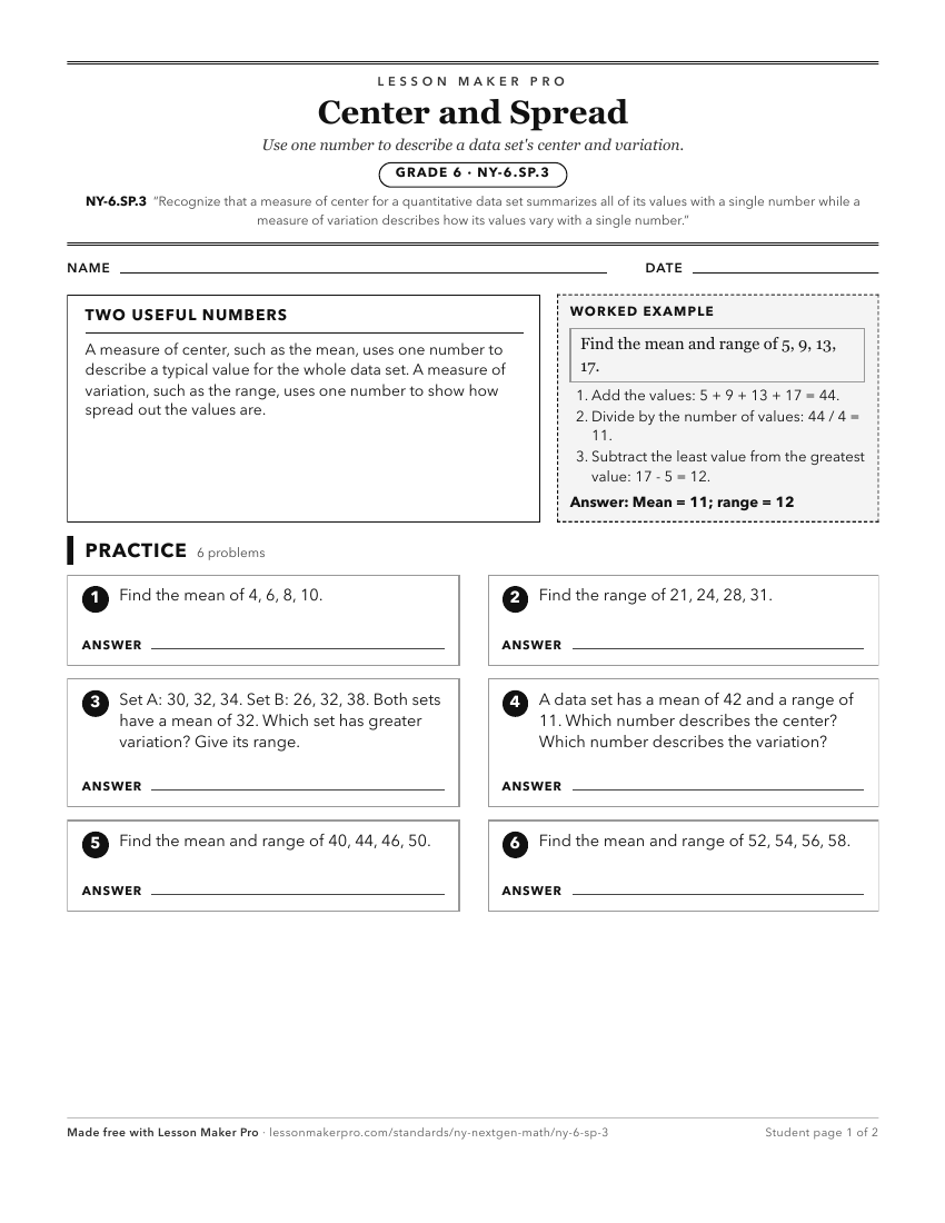 Preview of the NY-6.SP.3 printable worksheet