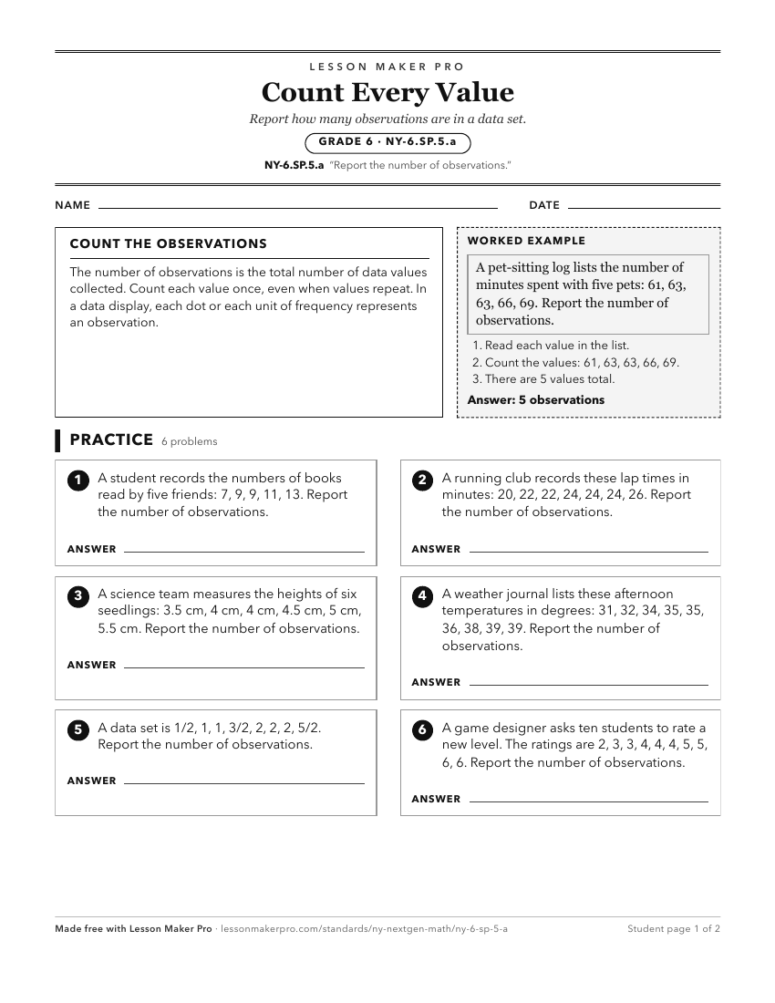 Preview of the NY-6.SP.5.a printable worksheet