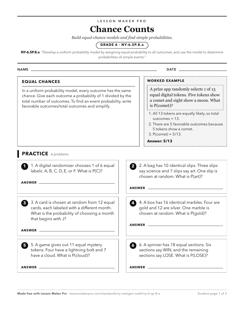 Preview of the NY-6.SP.8.a printable worksheet