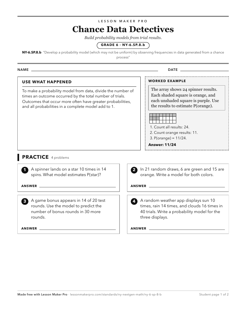 Preview of the NY-6.SP.8.b printable worksheet