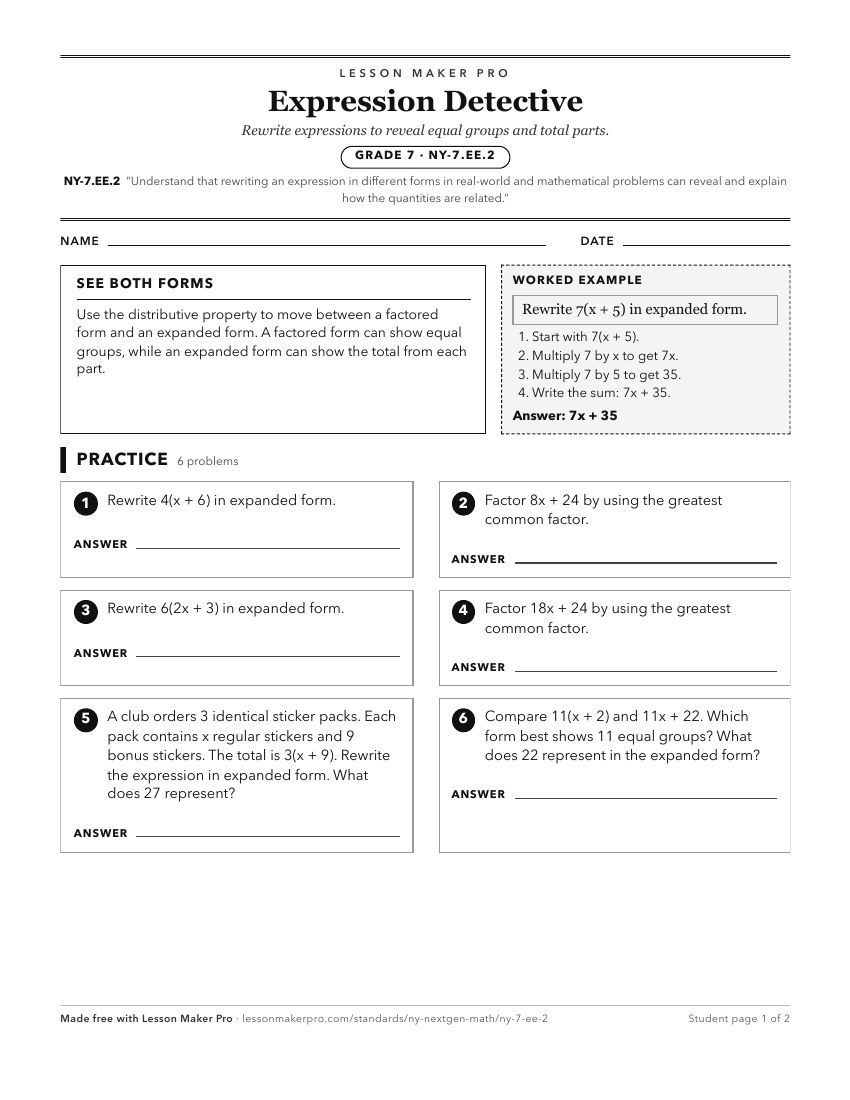 Preview of the NY-7.EE.2 printable worksheet