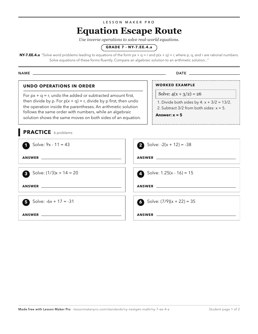 Preview of the NY-7.EE.4.a printable worksheet