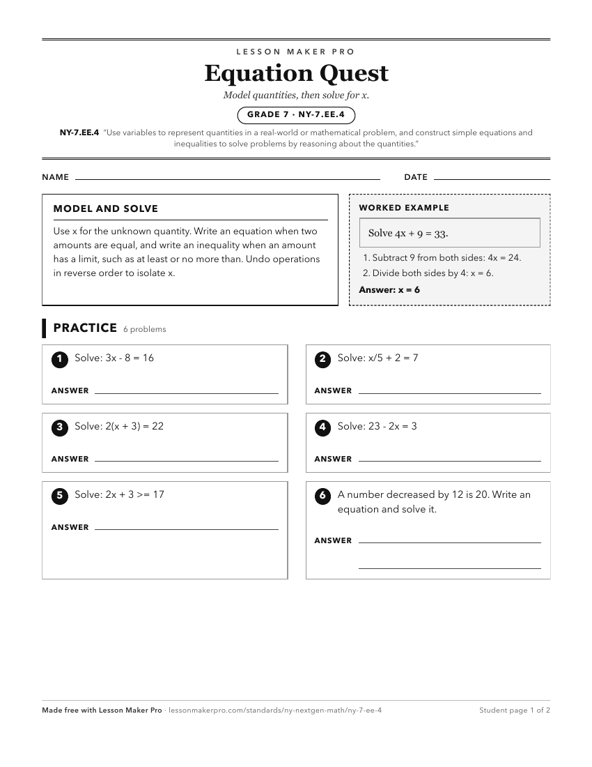 Preview of the NY-7.EE.4 printable worksheet