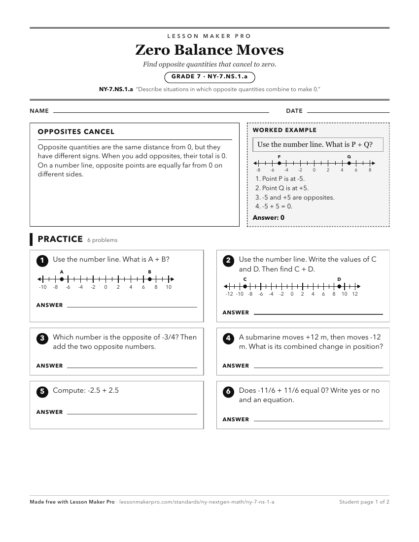 Preview of the NY-7.NS.1.a printable worksheet