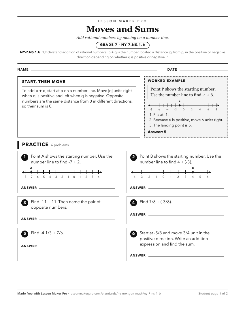 Preview of the NY-7.NS.1.b printable worksheet