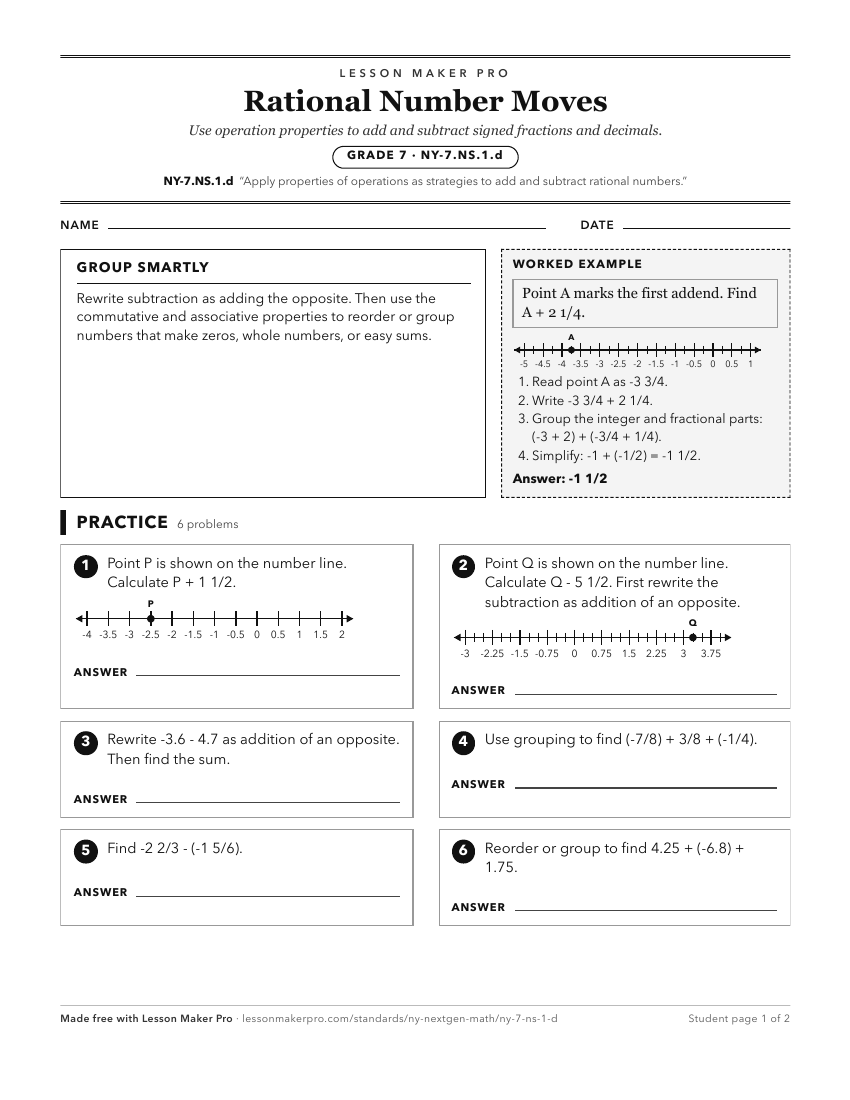 Preview of the NY-7.NS.1.d printable worksheet