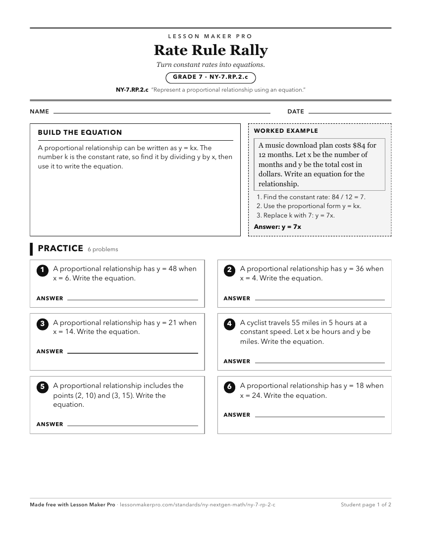 Preview of the NY-7.RP.2.c printable worksheet