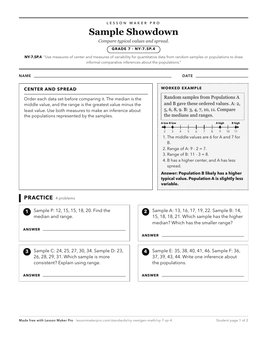 Preview of the NY-7.SP.4 printable worksheet