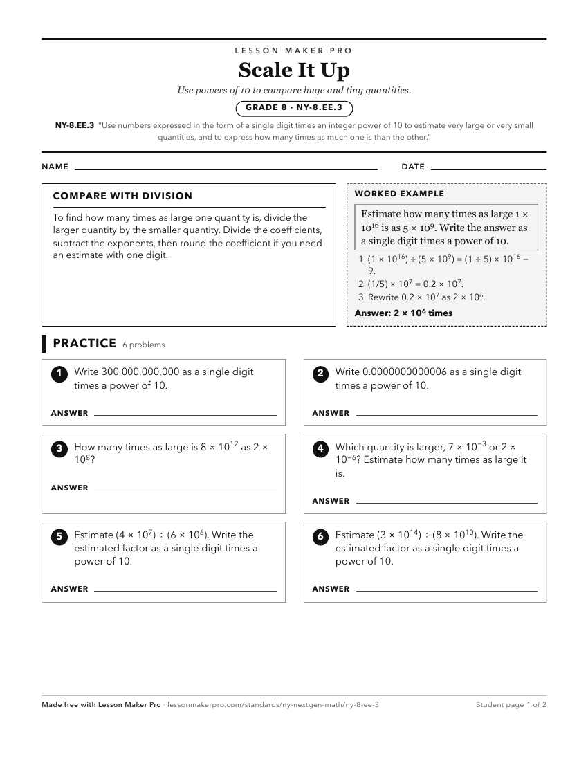 Preview of the NY-8.EE.3 printable worksheet