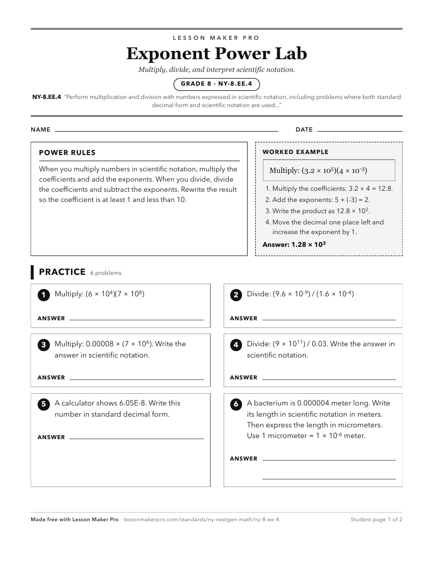 Preview of the NY-8.EE.4 printable worksheet