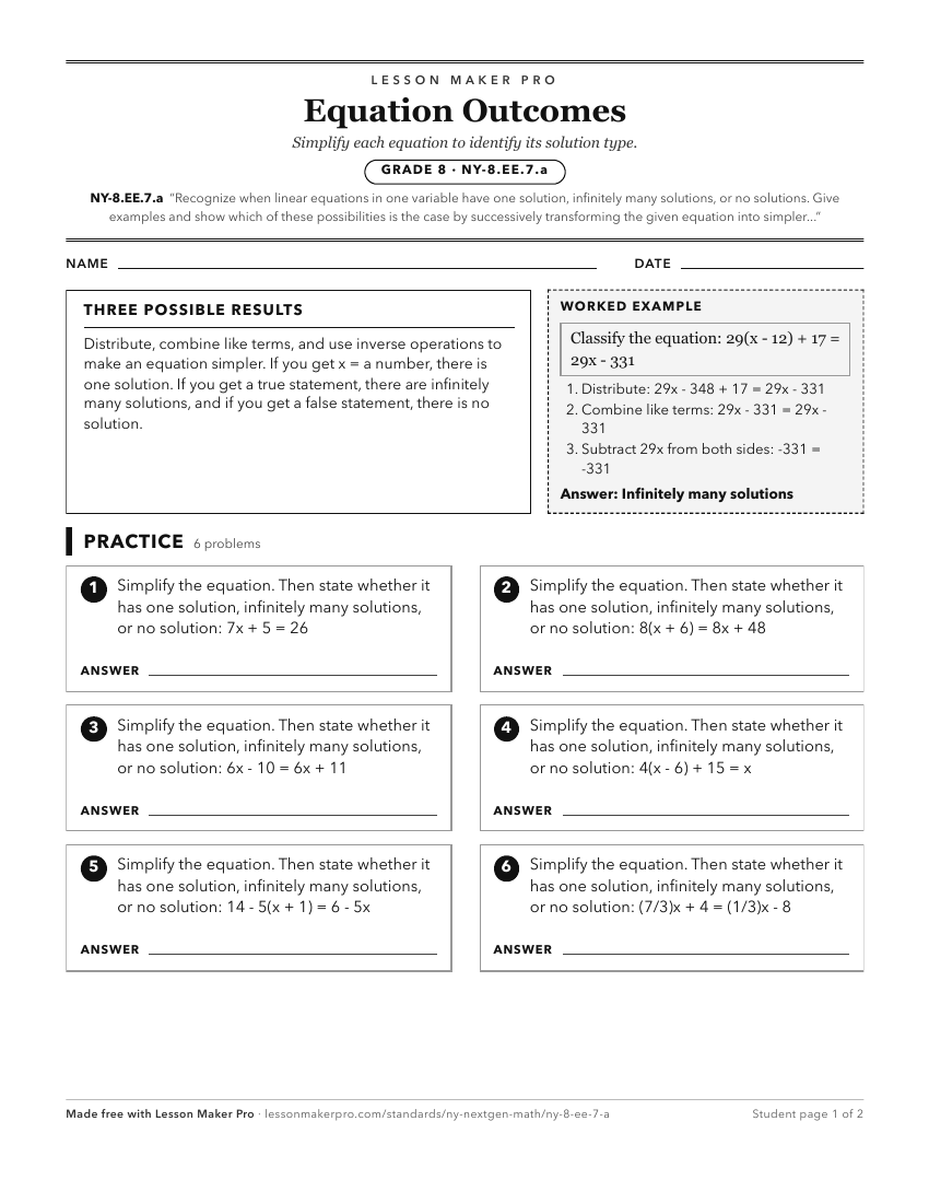 Preview of the NY-8.EE.7.a printable worksheet