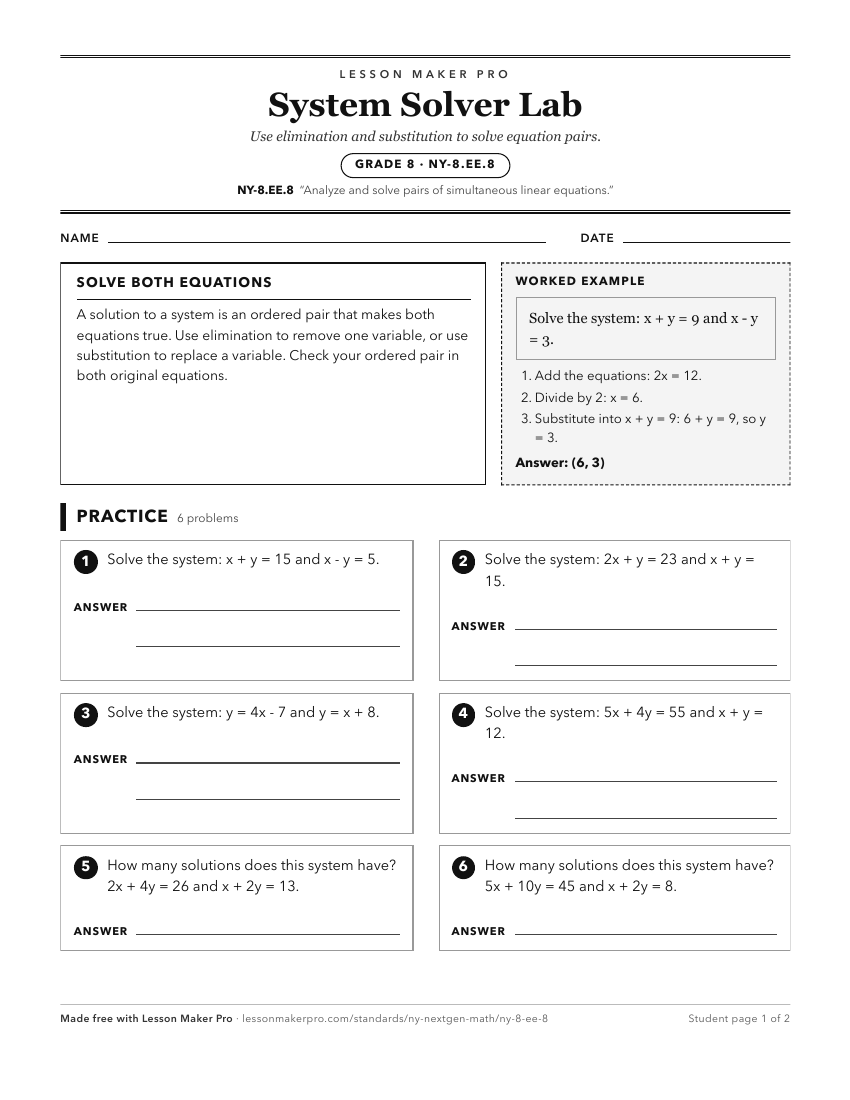 Preview of the NY-8.EE.8 printable worksheet