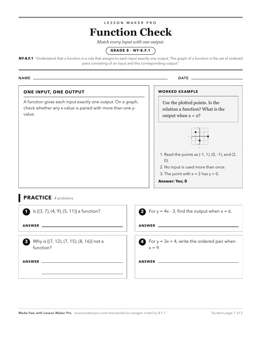 Preview of the NY-8.F.1 printable worksheet