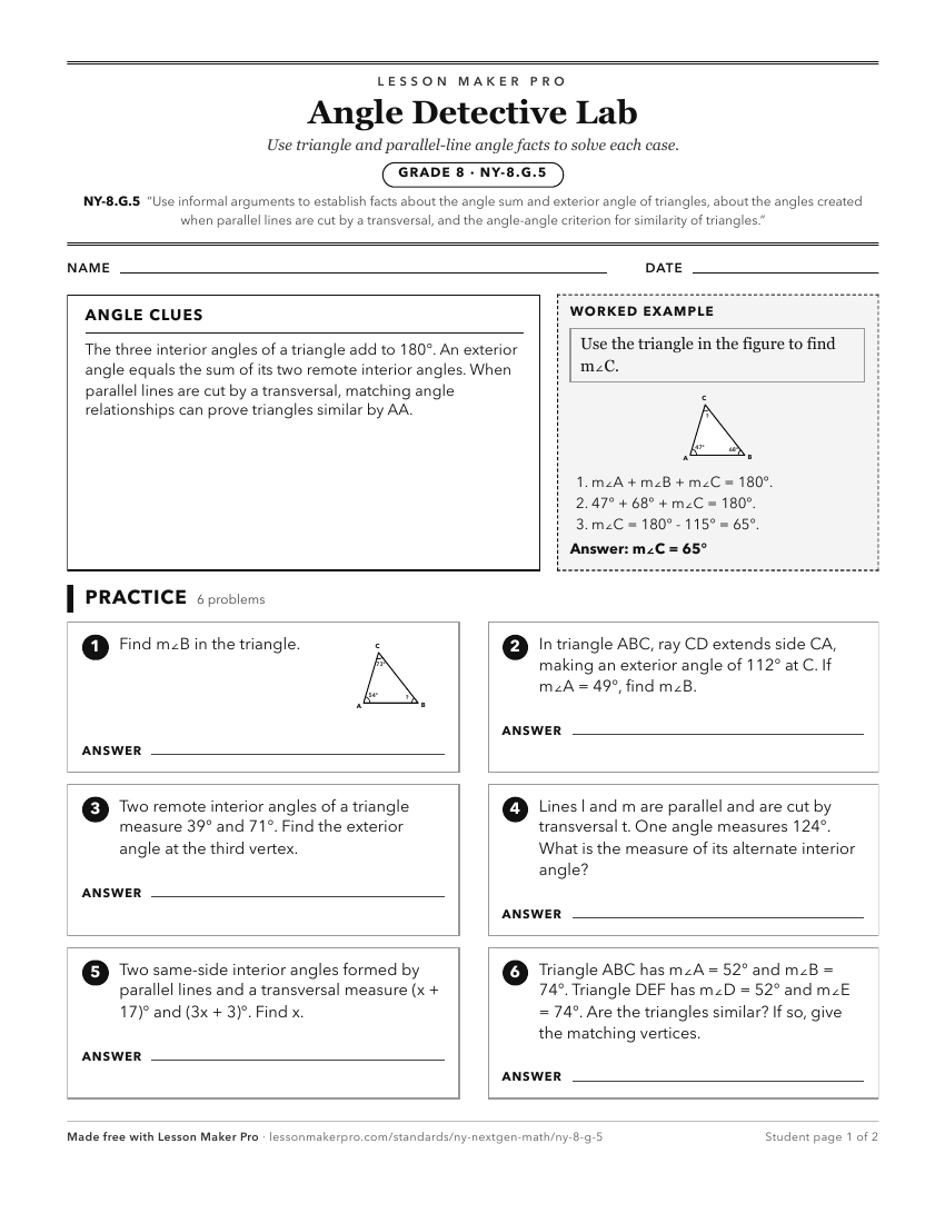 Preview of the NY-8.G.5 printable worksheet