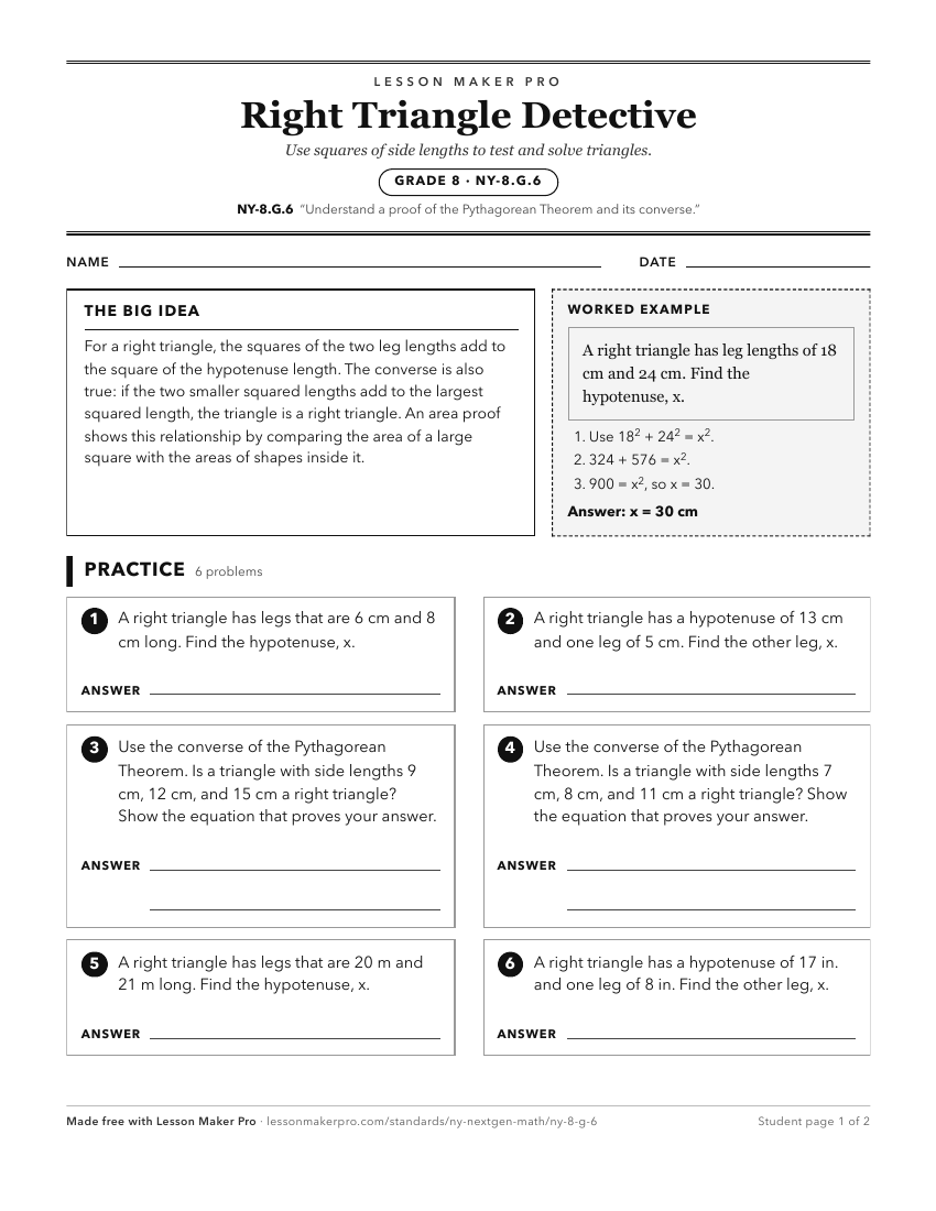 Preview of the NY-8.G.6 printable worksheet