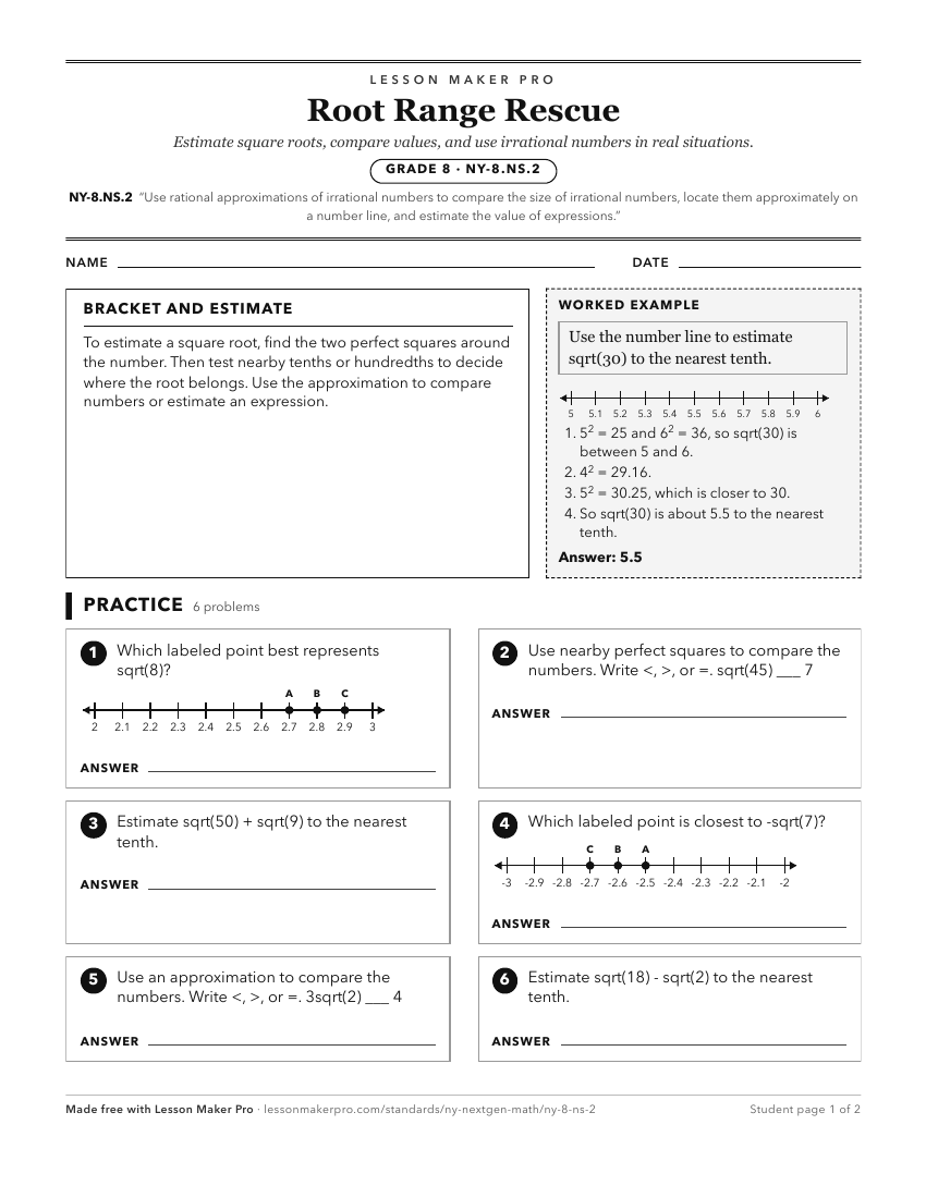 Preview of the NY-8.NS.2 printable worksheet