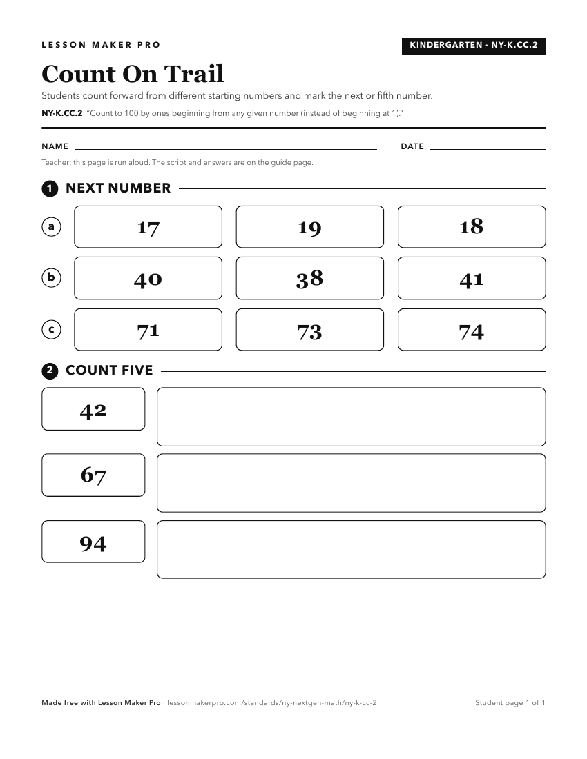 Preview of the NY-K.CC.2 printable worksheet