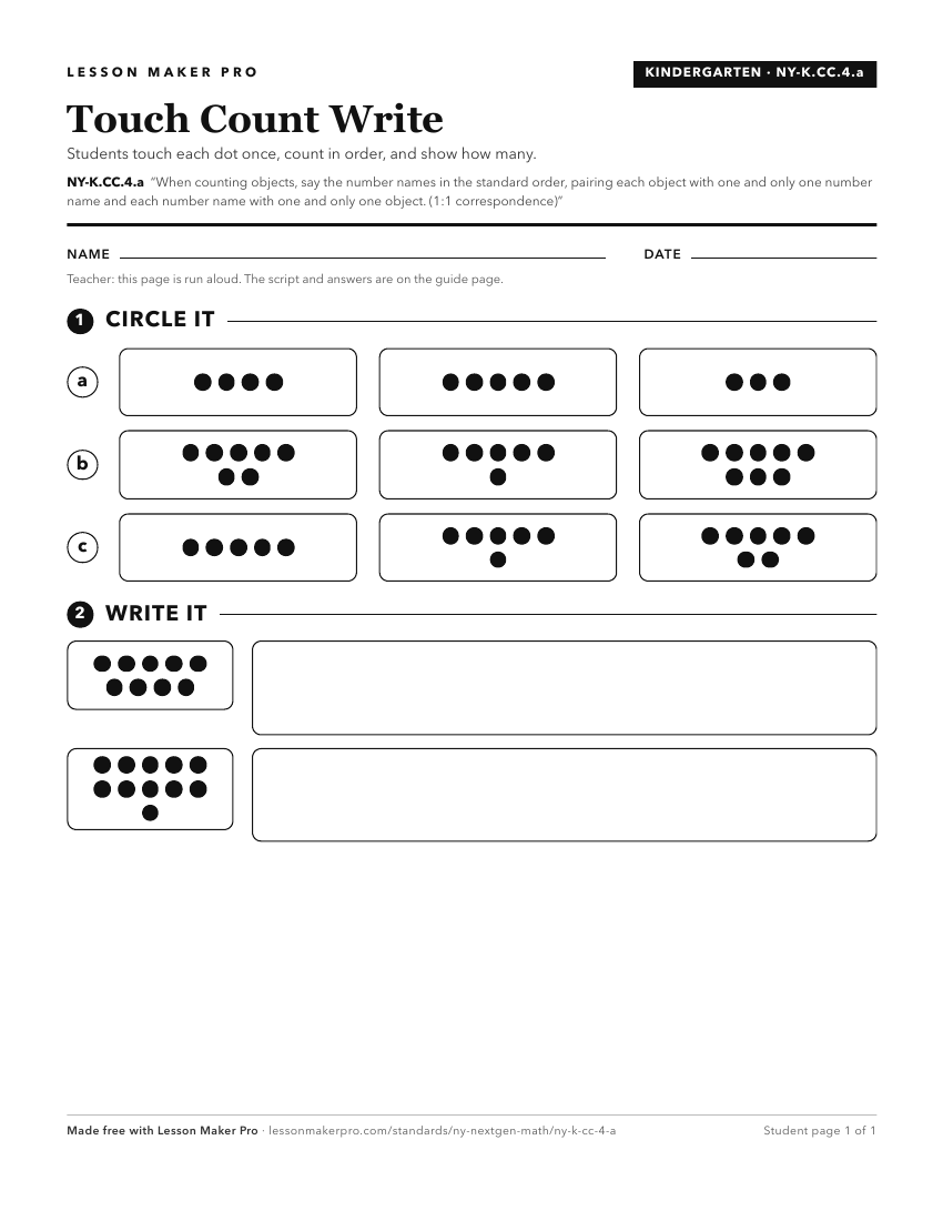 Preview of the NY-K.CC.4.a printable worksheet