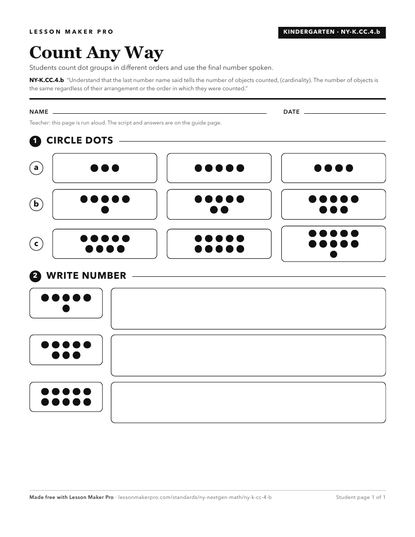 Preview of the NY-K.CC.4.b printable worksheet