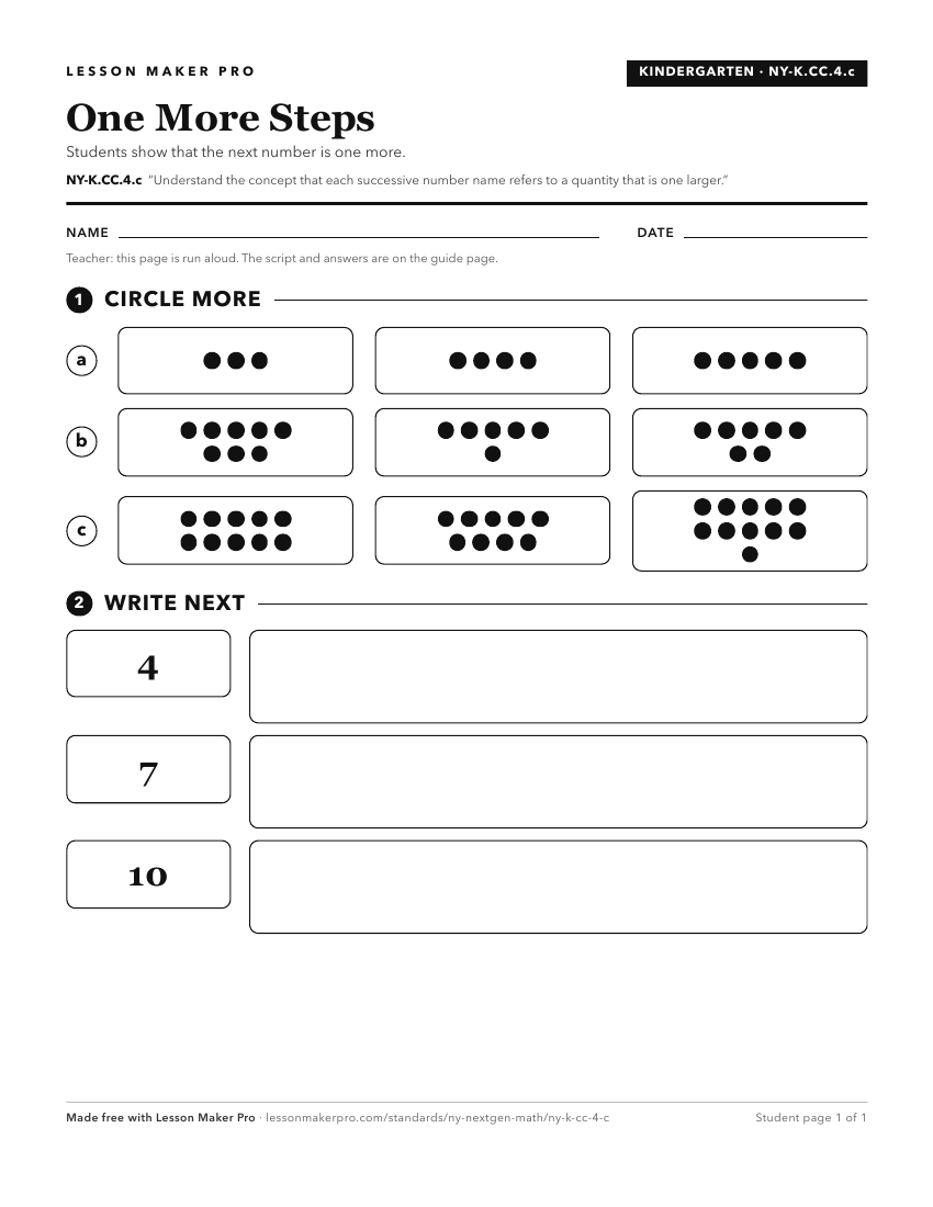 Preview of the NY-K.CC.4.c printable worksheet