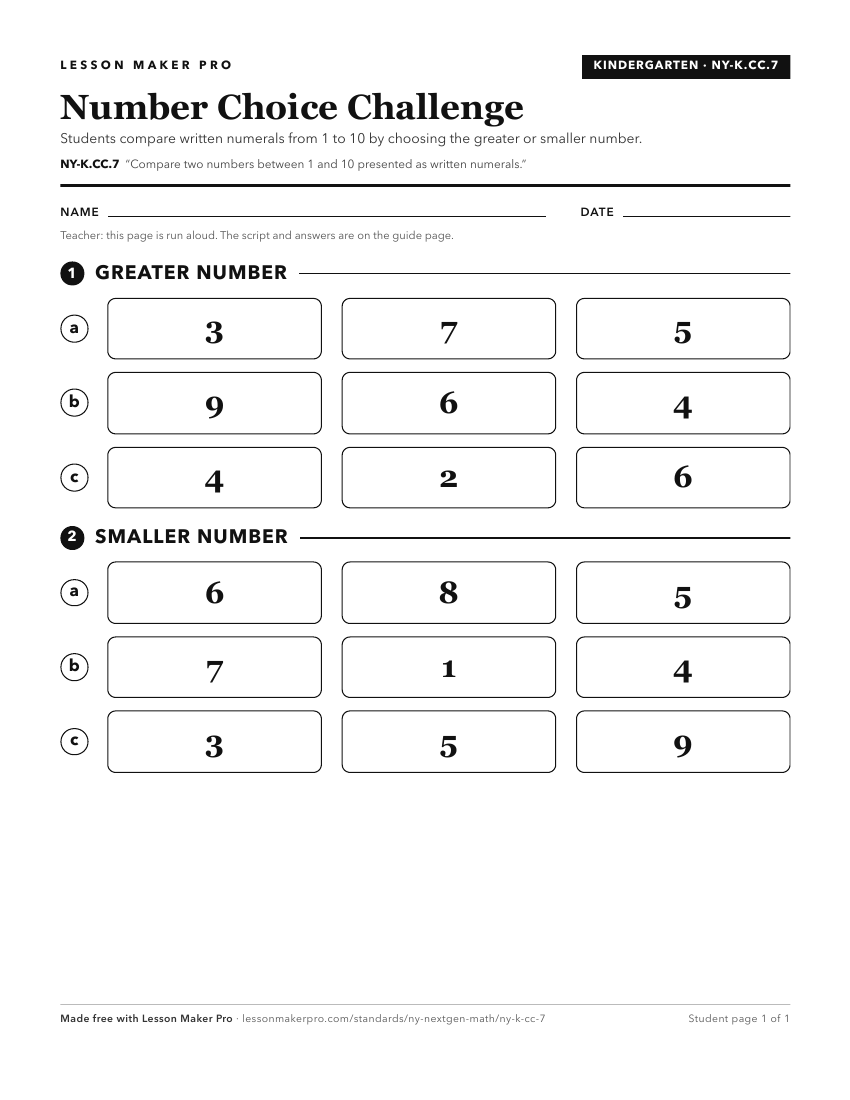 Preview of the NY-K.CC.7 printable worksheet