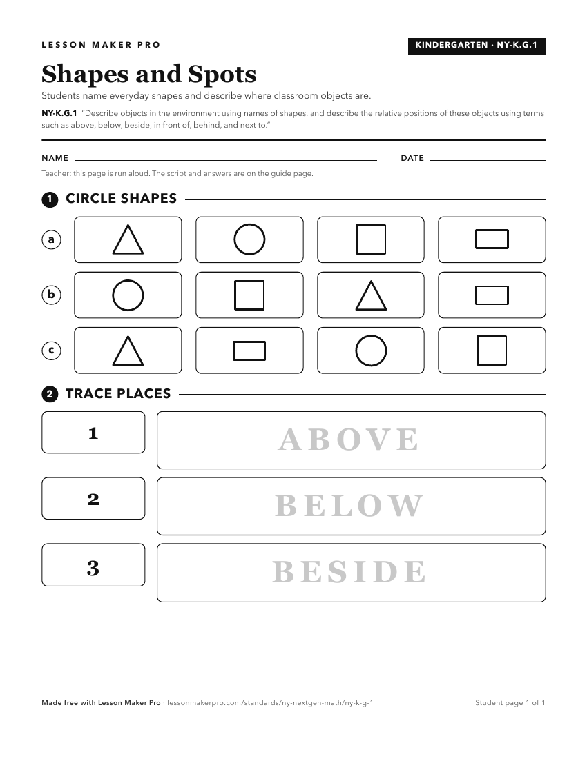 Preview of the NY-K.G.1 printable worksheet