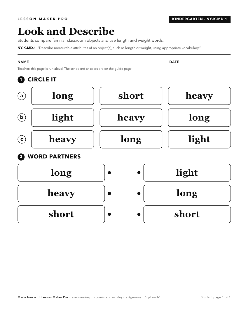 Preview of the NY-K.MD.1 printable worksheet