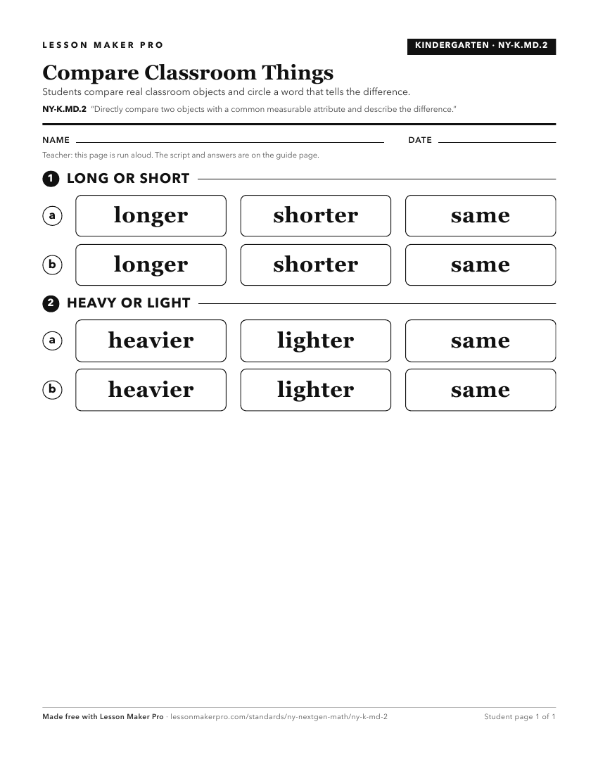 Preview of the NY-K.MD.2 printable worksheet