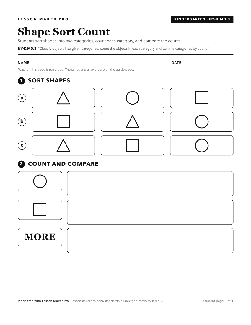 Preview of the NY-K.MD.3 printable worksheet
