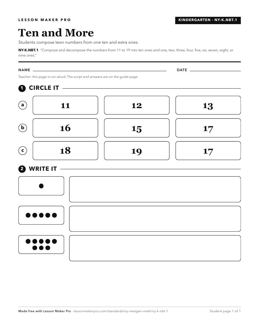 Preview of the NY-K.NBT.1 printable worksheet