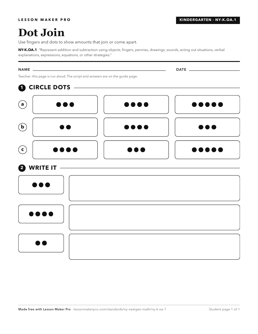 Preview of the NY-K.OA.1 printable worksheet