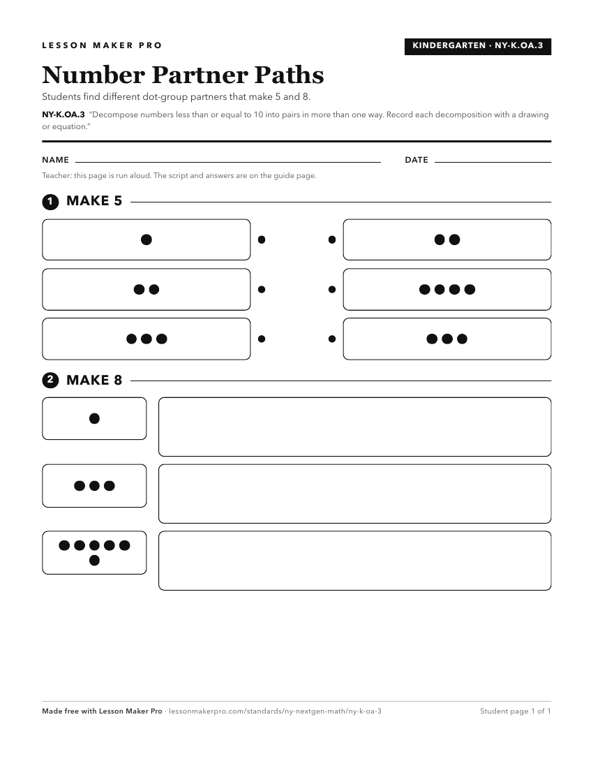 Preview of the NY-K.OA.3 printable worksheet