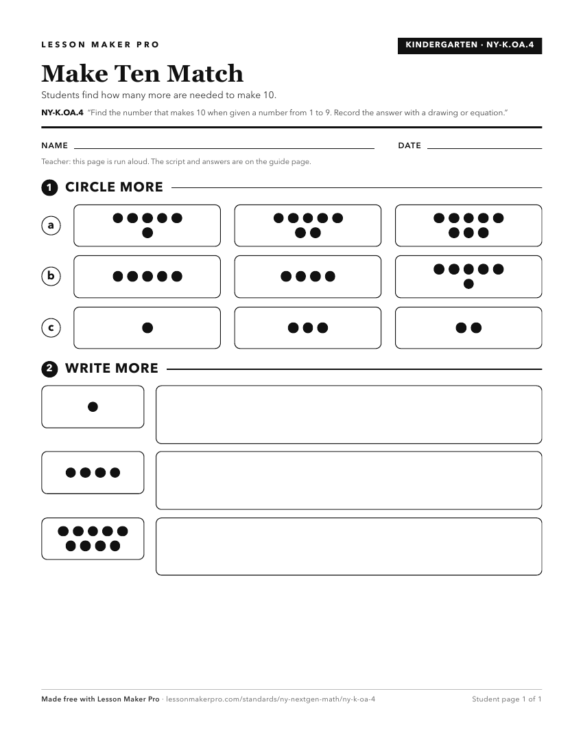 Preview of the NY-K.OA.4 printable worksheet