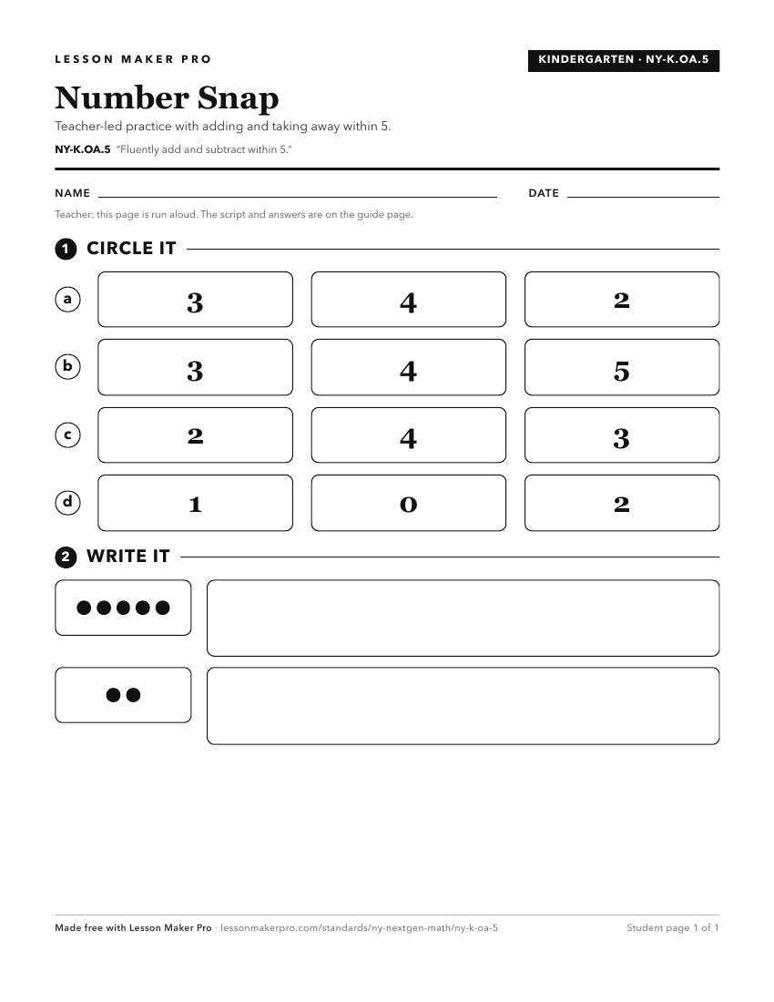 Preview of the NY-K.OA.5 printable worksheet