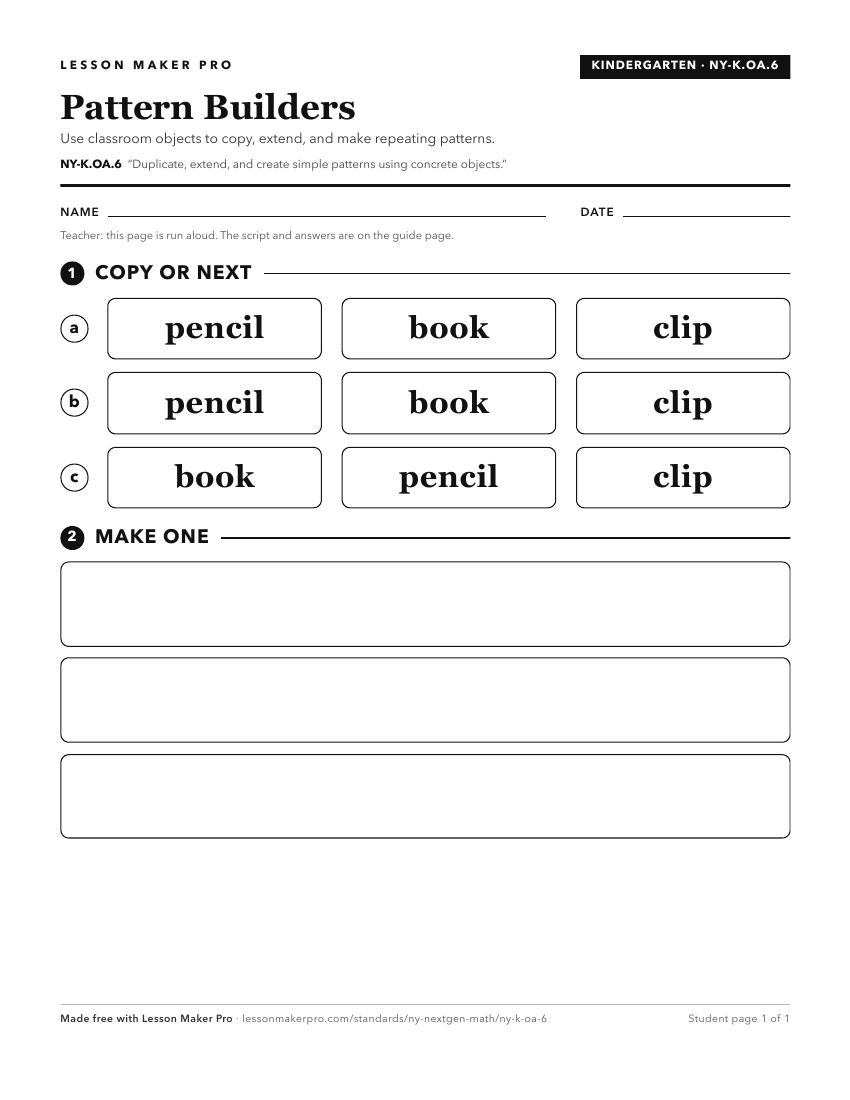 Preview of the NY-K.OA.6 printable worksheet