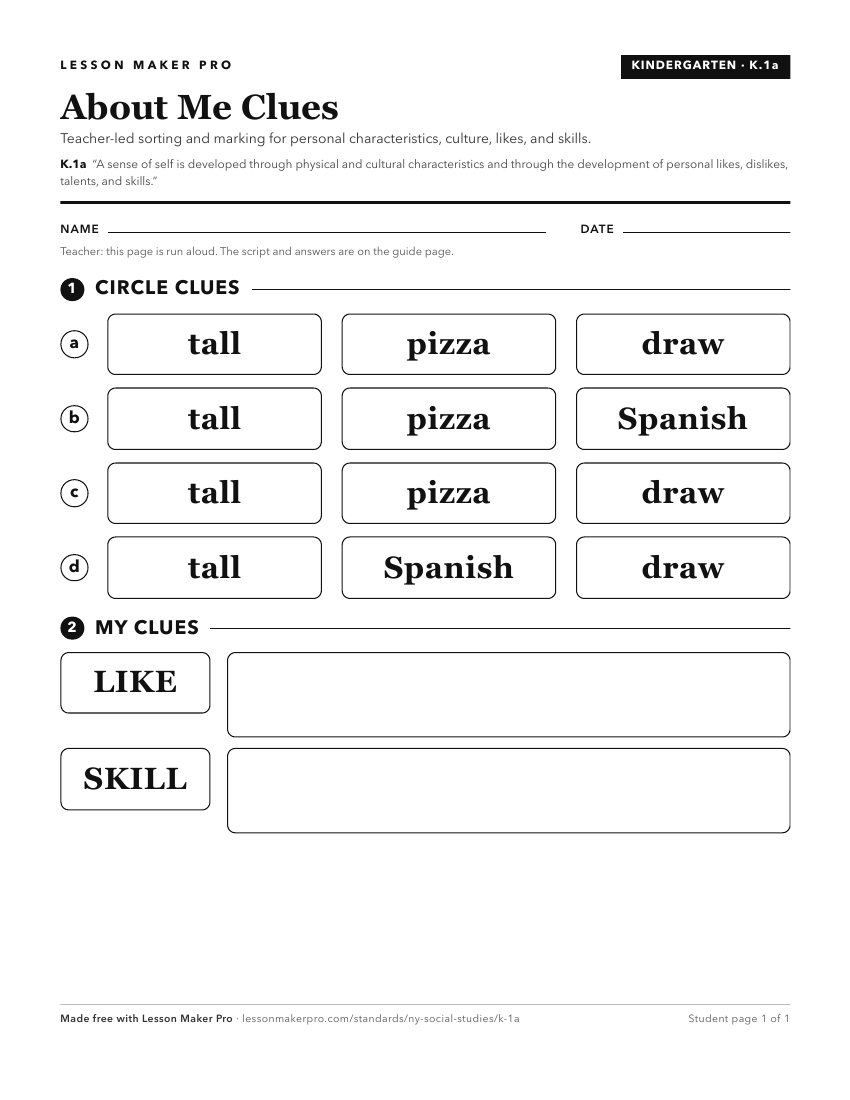 Preview of the K.1a printable worksheet