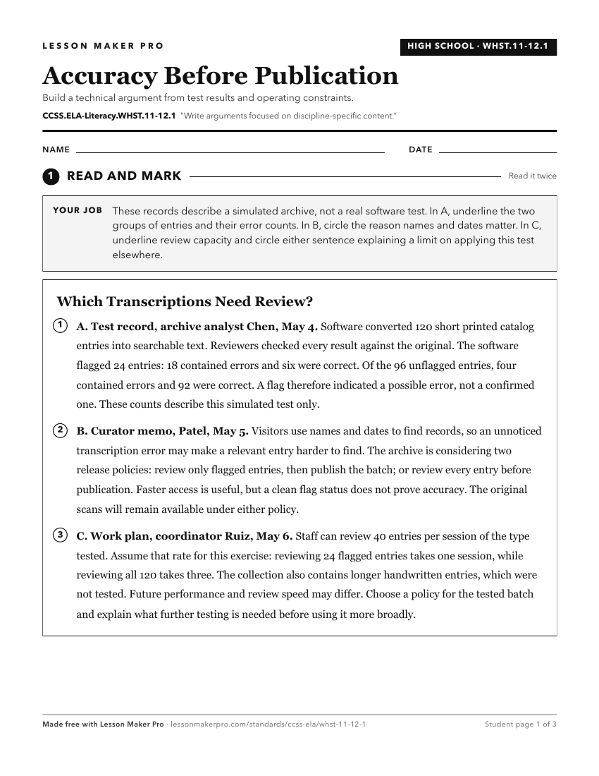 Preview of the CCSS.ELA-Literacy.WHST.11-12.1 printable worksheet