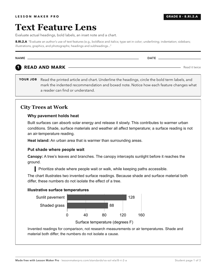 Preview of the 8.RI.2.A printable worksheet