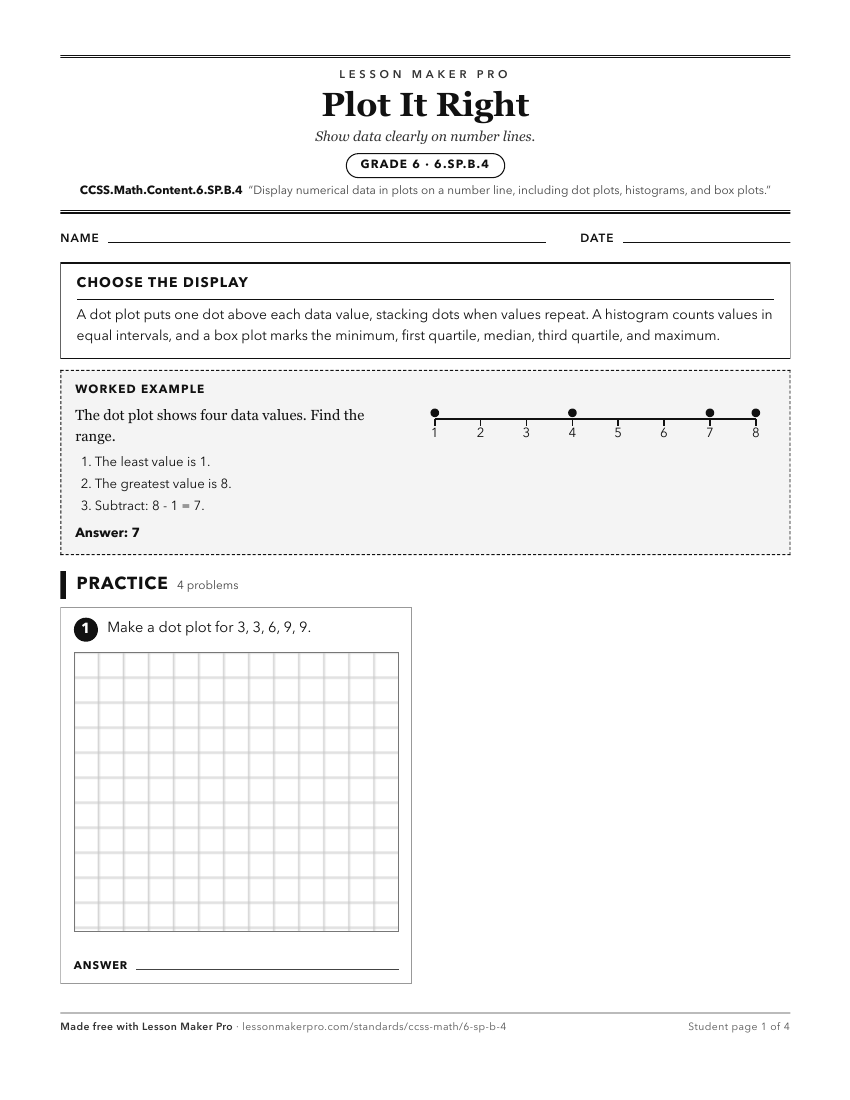 Preview of the CCSS.Math.Content.6.SP.B.4 printable worksheet
