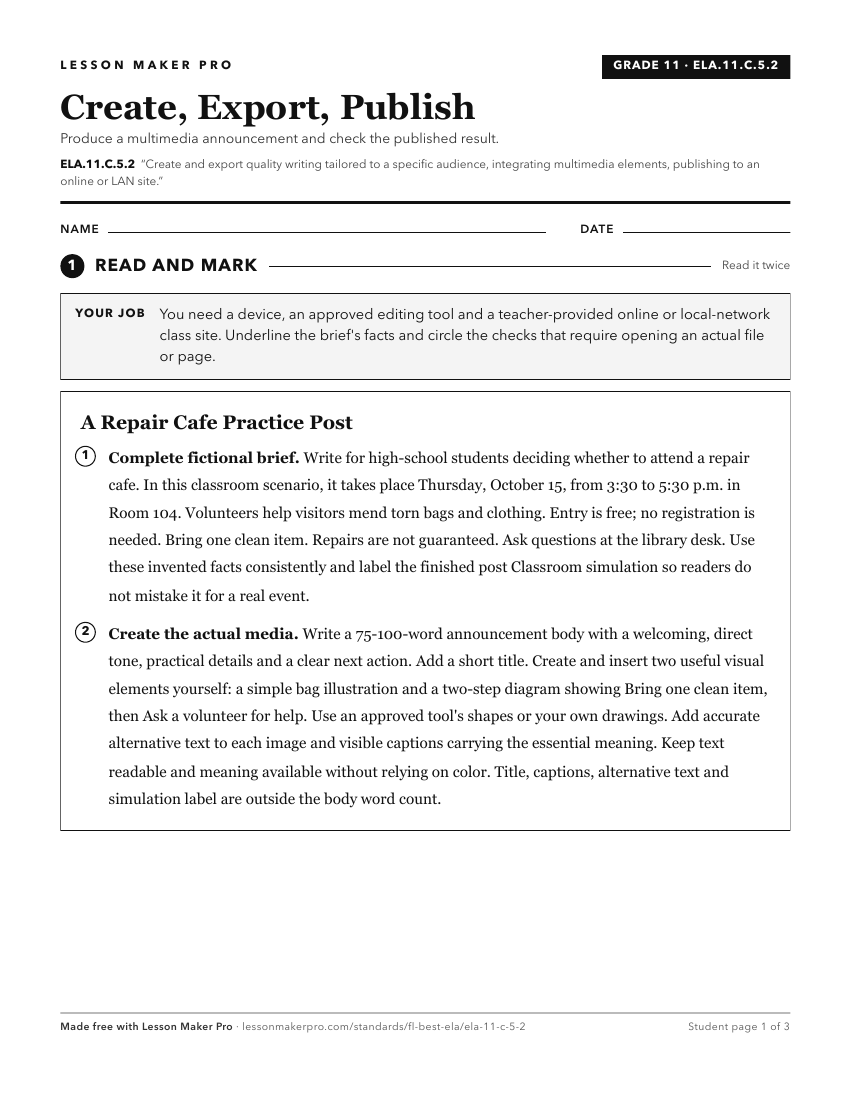 Preview of the ELA.11.C.5.2 printable worksheet