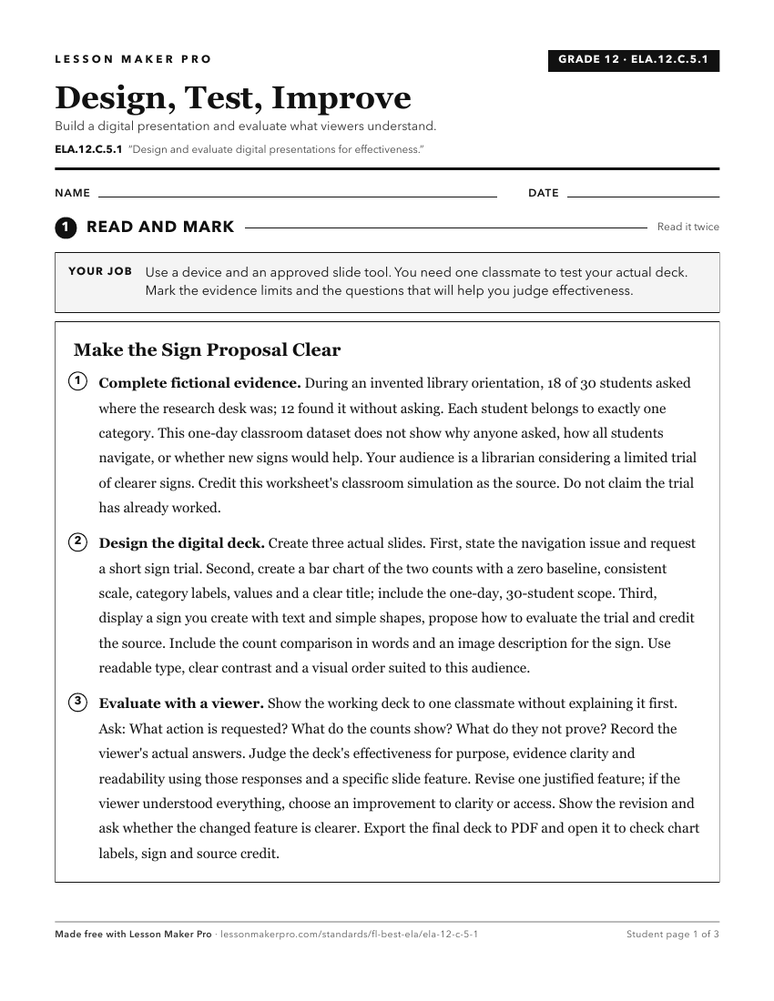 Preview of the ELA.12.C.5.1 printable worksheet