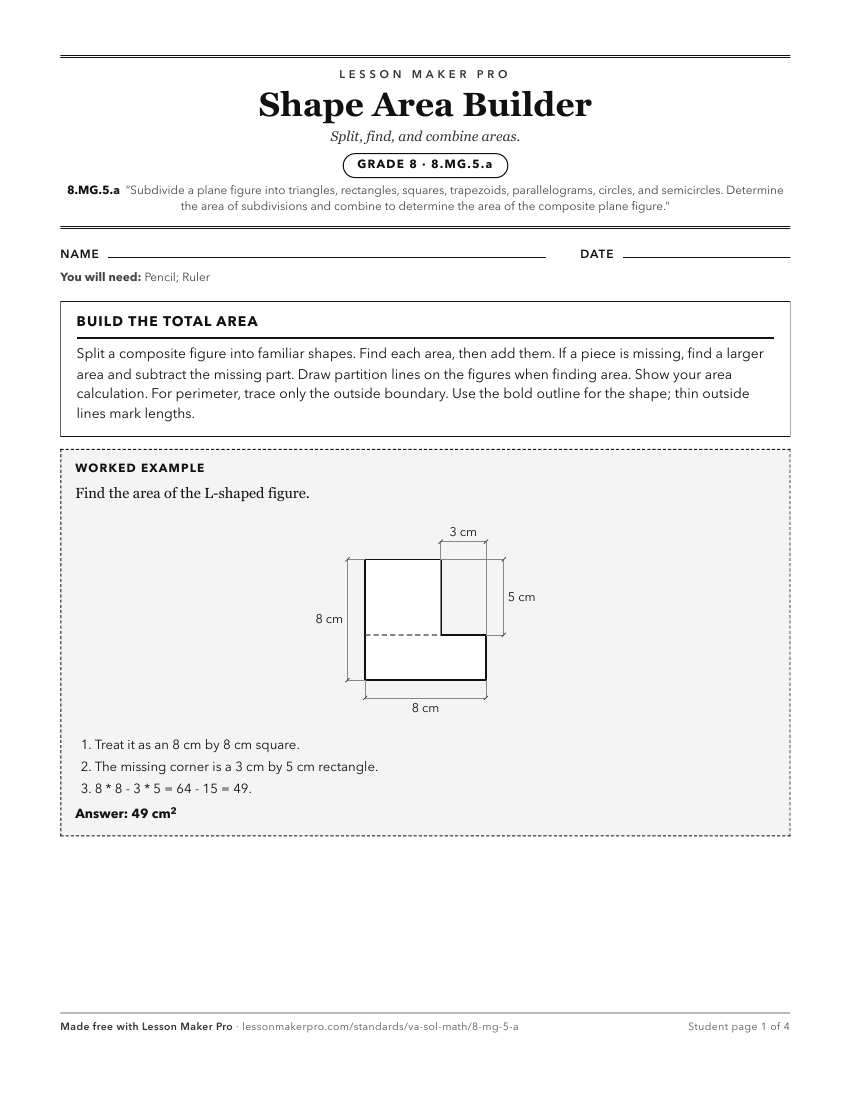Preview of the 8.MG.5.a printable worksheet