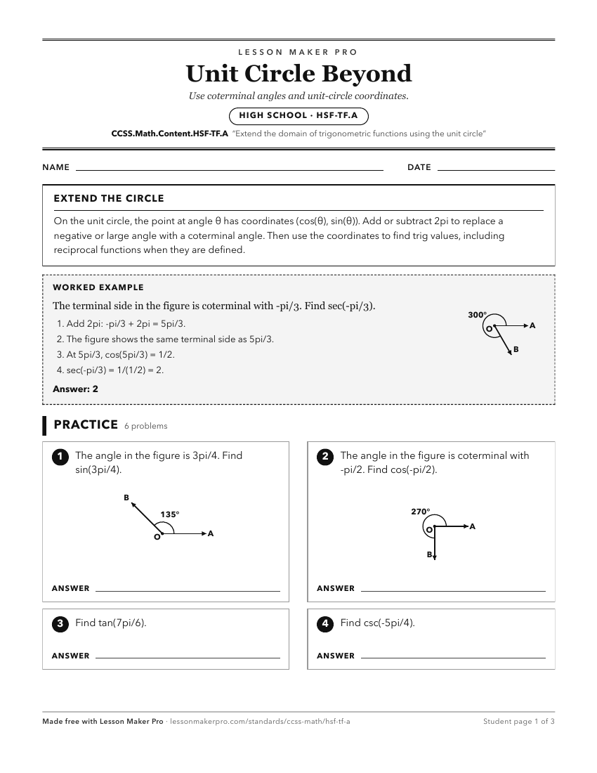 Preview of the CCSS.Math.Content.HSF-TF.A printable worksheet