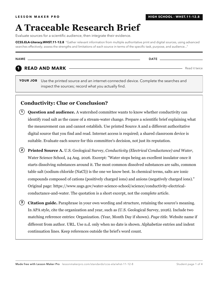 Preview of the CCSS.ELA-Literacy.WHST.11-12.8 printable worksheet