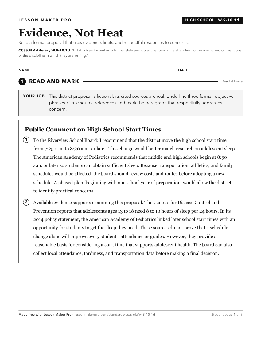 Preview of the CCSS.ELA-Literacy.W.9-10.1d printable worksheet