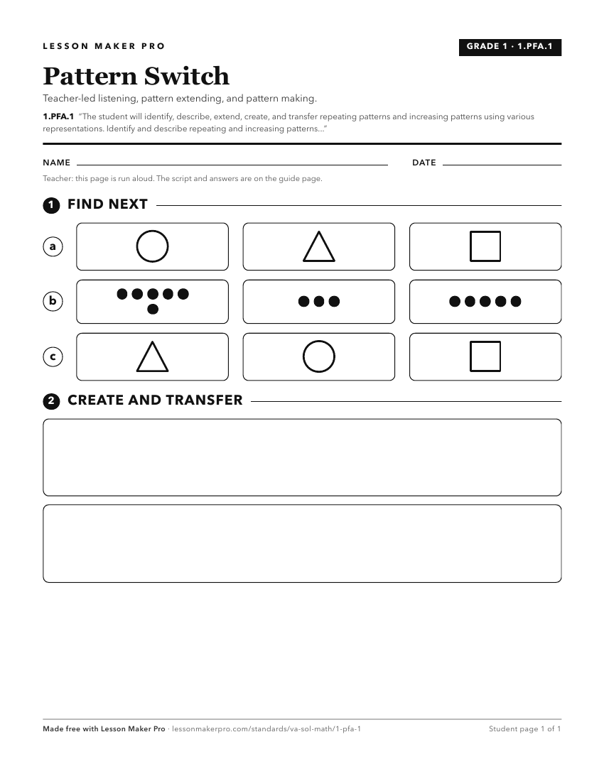 Preview of the 1.PFA.1 printable worksheet