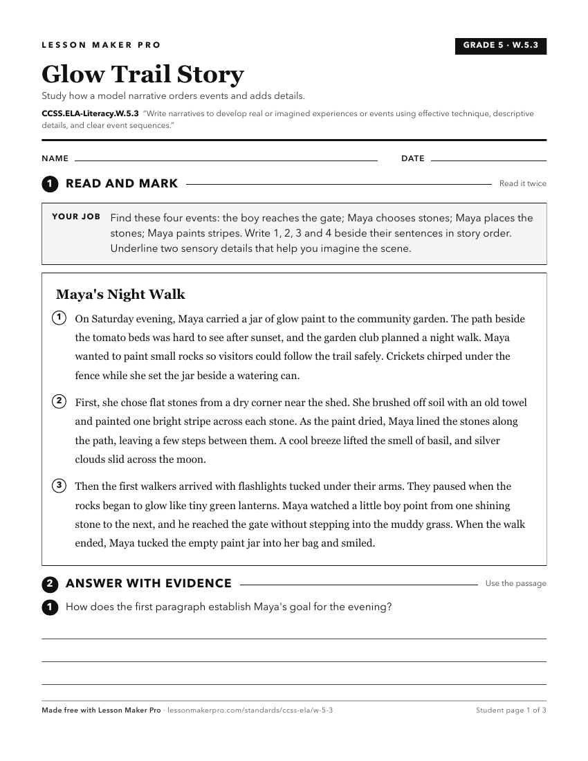 Preview of the CCSS.ELA-Literacy.W.5.3 printable worksheet