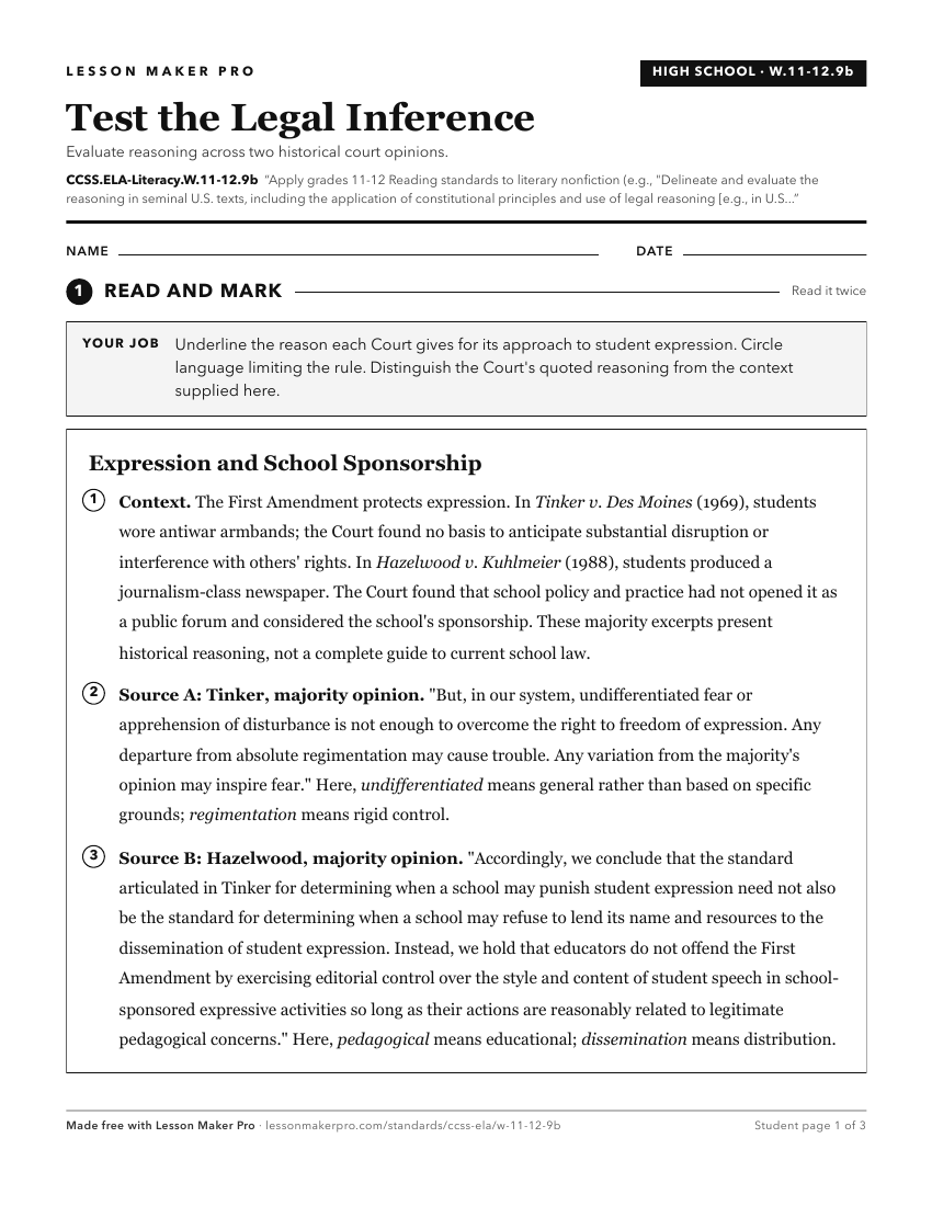 Preview of the CCSS.ELA-Literacy.W.11-12.9b printable worksheet