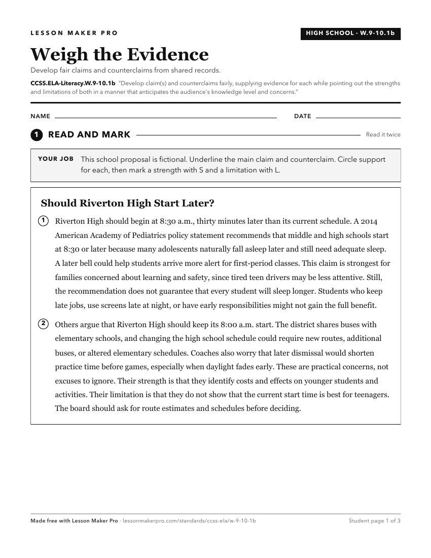 Preview of the CCSS.ELA-Literacy.W.9-10.1b printable worksheet